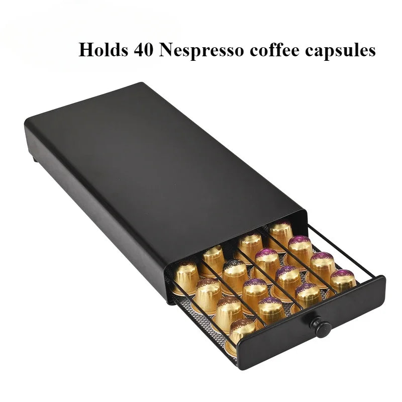 Coffee Capsule Storage Box Large Capacity Drawer Design Dustproof 40 Pod Capsule Storage Box for Cafe Office Home Restaurants