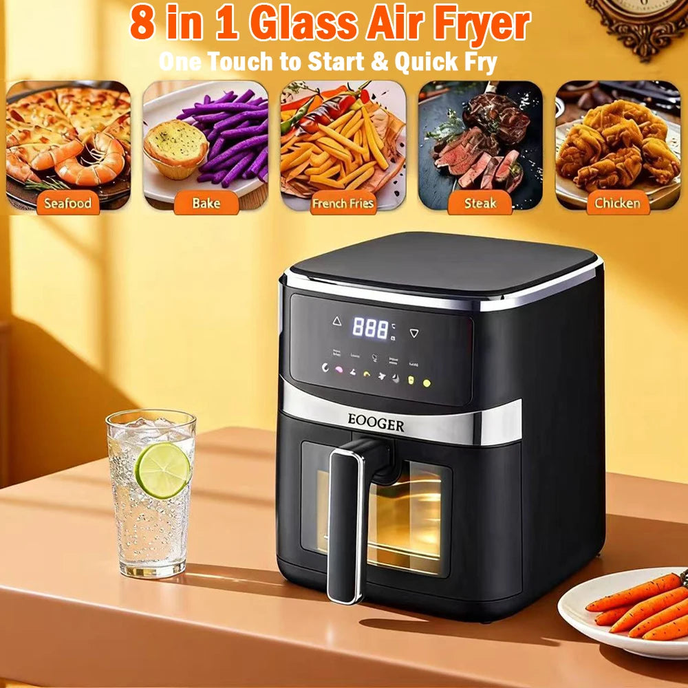 Air Fryer with Viewing Window 5.28 QT,8-in-1 Multi-Function(Air Fry,Roast,Bake,Reheat,Dehydrate) plus 8 One-Touch Presets for Wings,Fries,Steak and More,85% Less Oil Cooking for Families