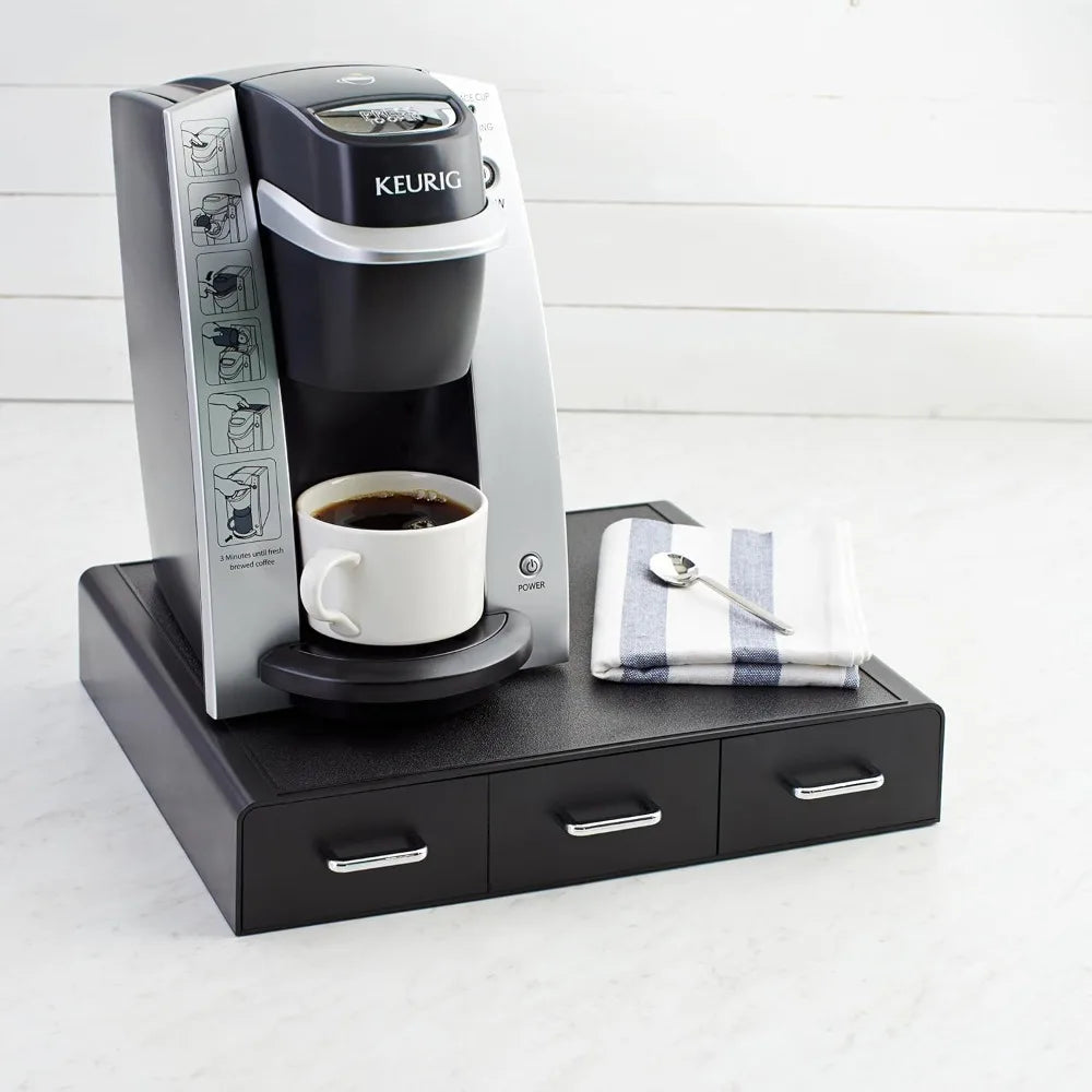 36-Slot Coffee Pod Storage Drawer, 3 Easy-Open Drawers, Black, Compact Design