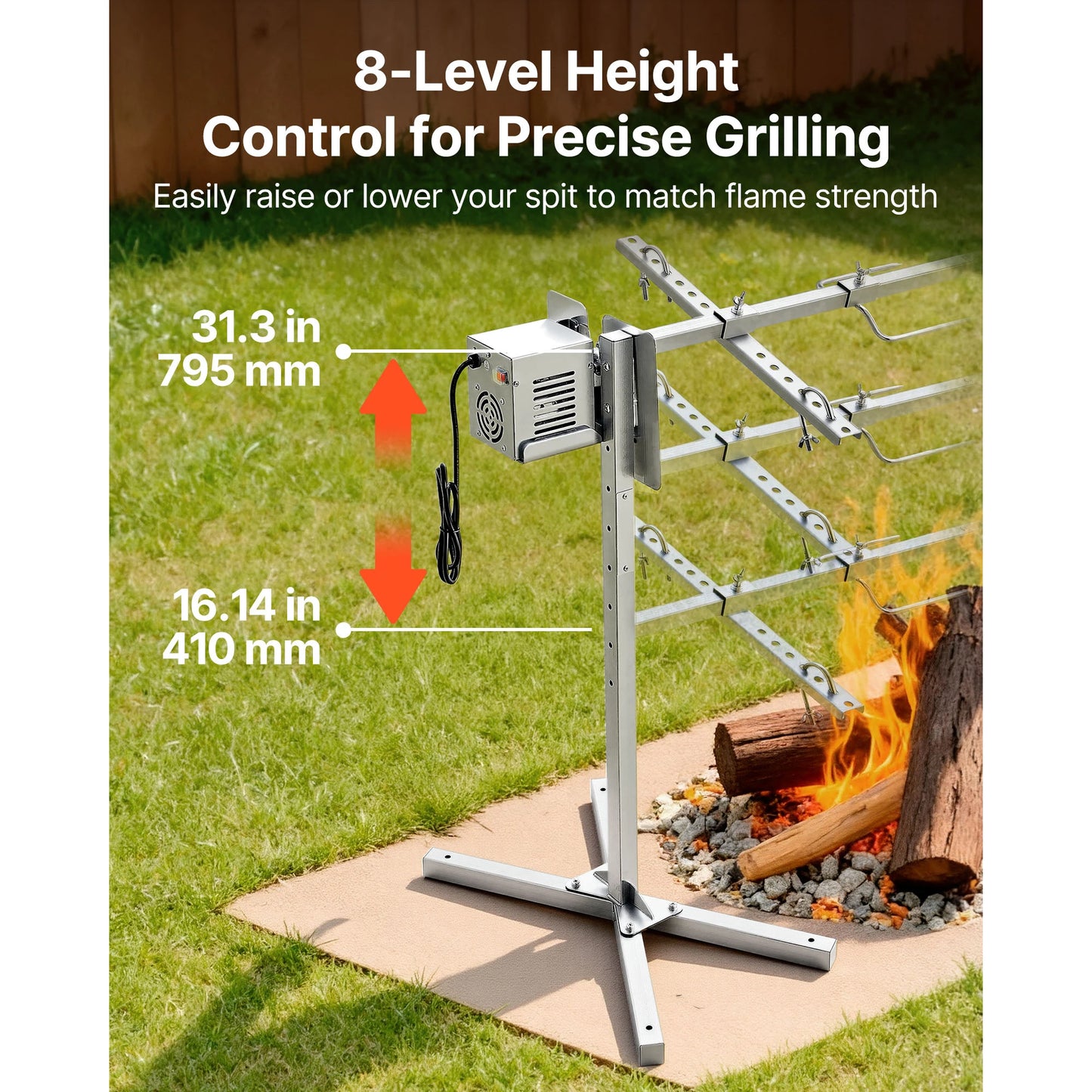Rotisserie Grill 8 Level Height Electric Grill Kit 88/132 lbs Load Capacity Stainless Steel Grilling Kits for Parties