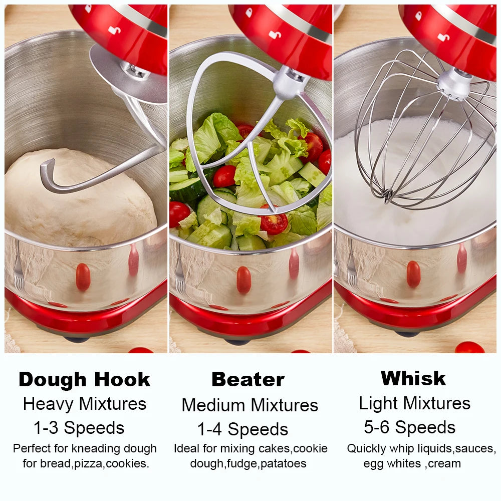 Kitchen Food Stand Mixer, Blender, Quiet Motor, Cream Egg Whisk, Whip Dough Kneader, 6-Speed, 1200 W, 6 L, DC