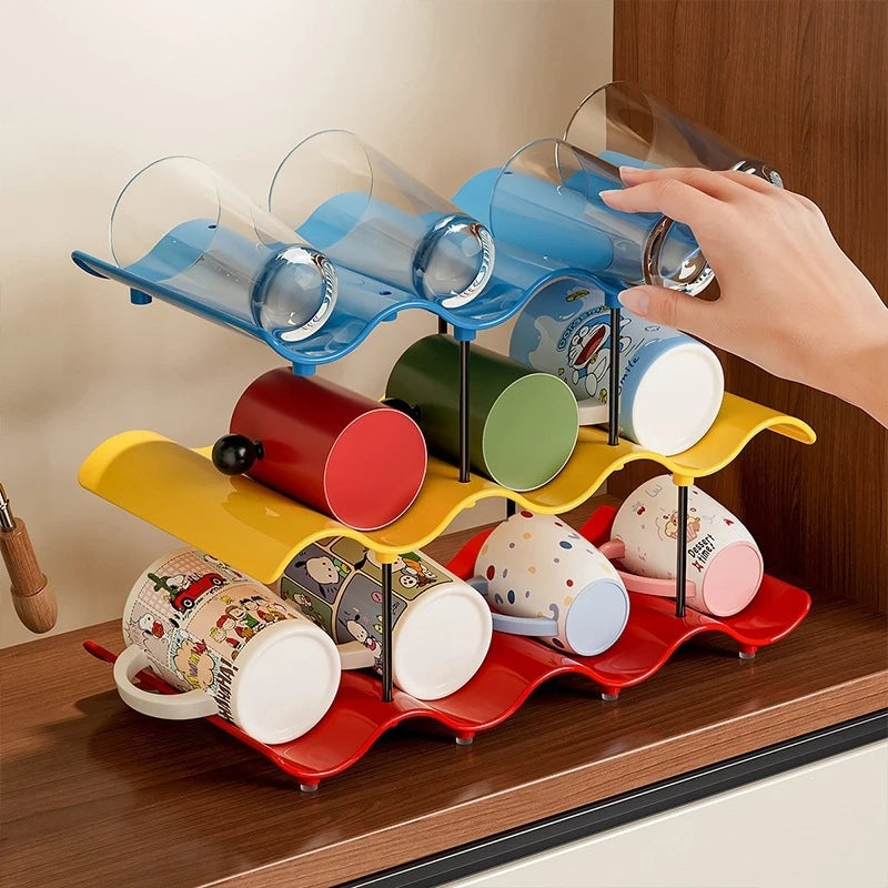 Multi-layer Wave Cup Holder Colorful Mug Storage Rack Desktop Cup Organizer Kitchen Coffee Tea Glass Tabletop Drinkware Shelf
