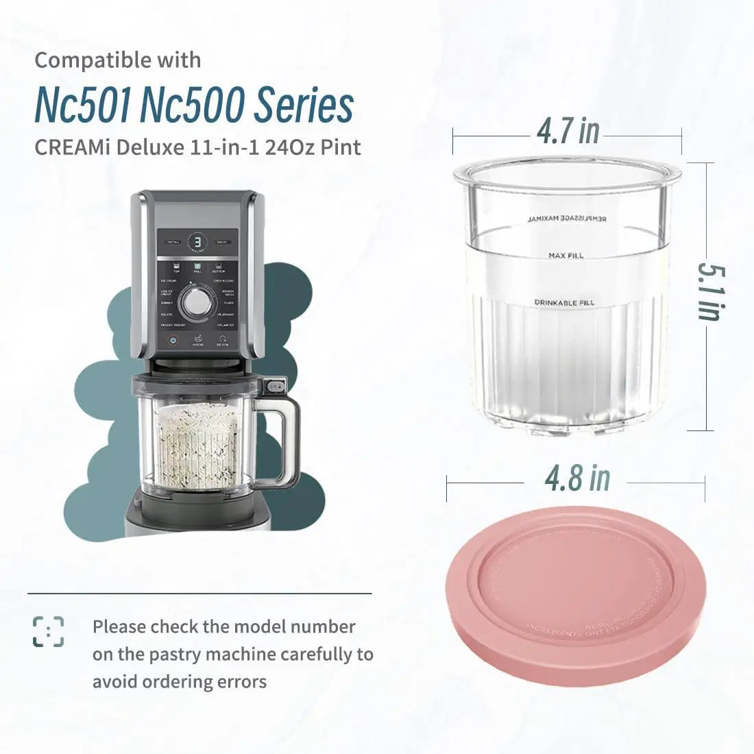 Containers Replacement for NC500/501 Ninja Creami Deluxe Pints Lids Creamy Ice Cream Containers Cups Set Family Size Compatible