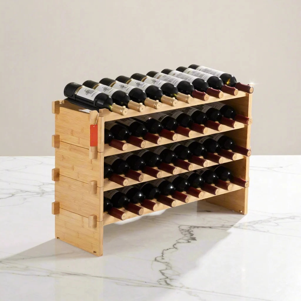 36-Bottle Stackable Wine Rack Natural Bamboo Storage Shelf Stable Organizer for 750ML Bottles Gift for Wine Lovers