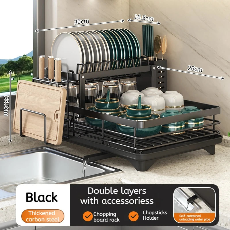 Stainless Steel Dish Drying Rack Adjustable Kitchen Plates Organizer with Drainboard Over Sink Plate Drainer Storage Organizer