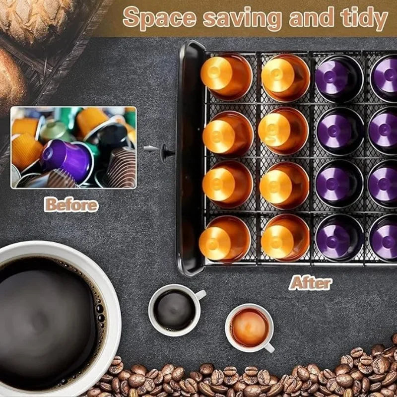 Coffee Capsule Storage Box Large Capacity Drawer Design Dustproof 40 Pod Capsule Storage Box for Cafe Office Home Restaurants