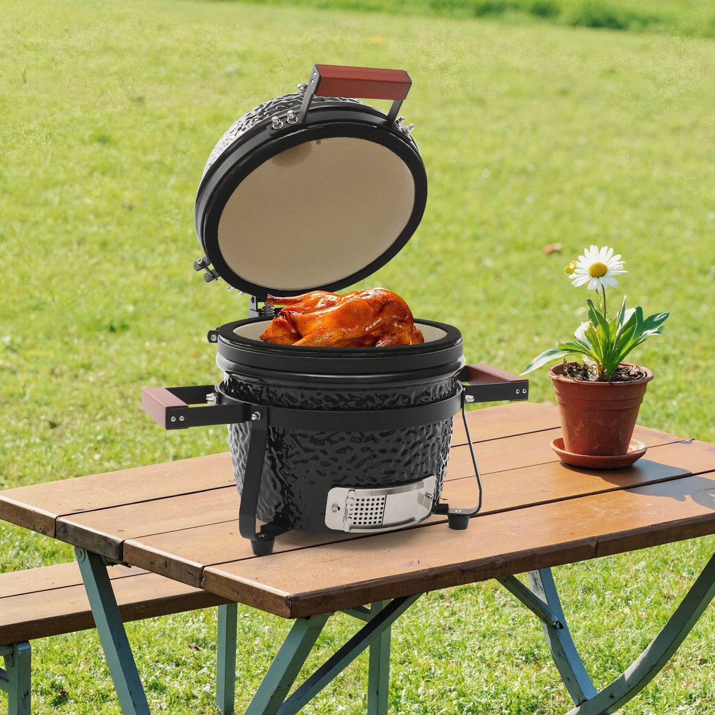 13-inch Ceramic BBQ Charcoal Grill , Ceramic Grill Smoker For Picnics&Patio, Ceramic Grill