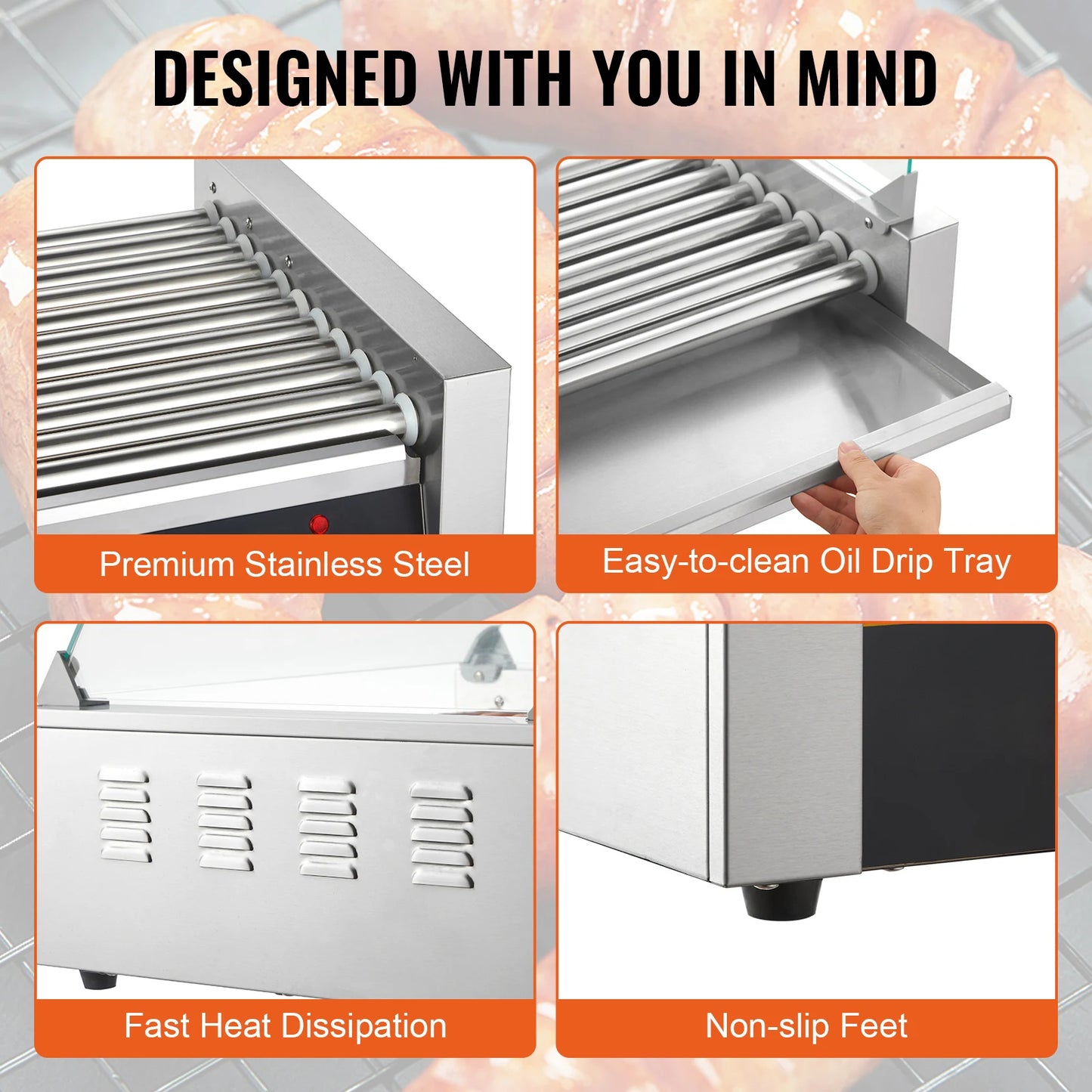 Commercial Hot Dog Roller Electric Sausage Maker Barbecue Grill Machine for Camping Party Home Appliance 110V