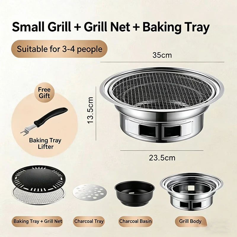 Japanese Korean Stainless Steel Hibachi BBQ Picnic Table Round Grill Outdoor & Indoor Barbecue Stove Cooker Portable