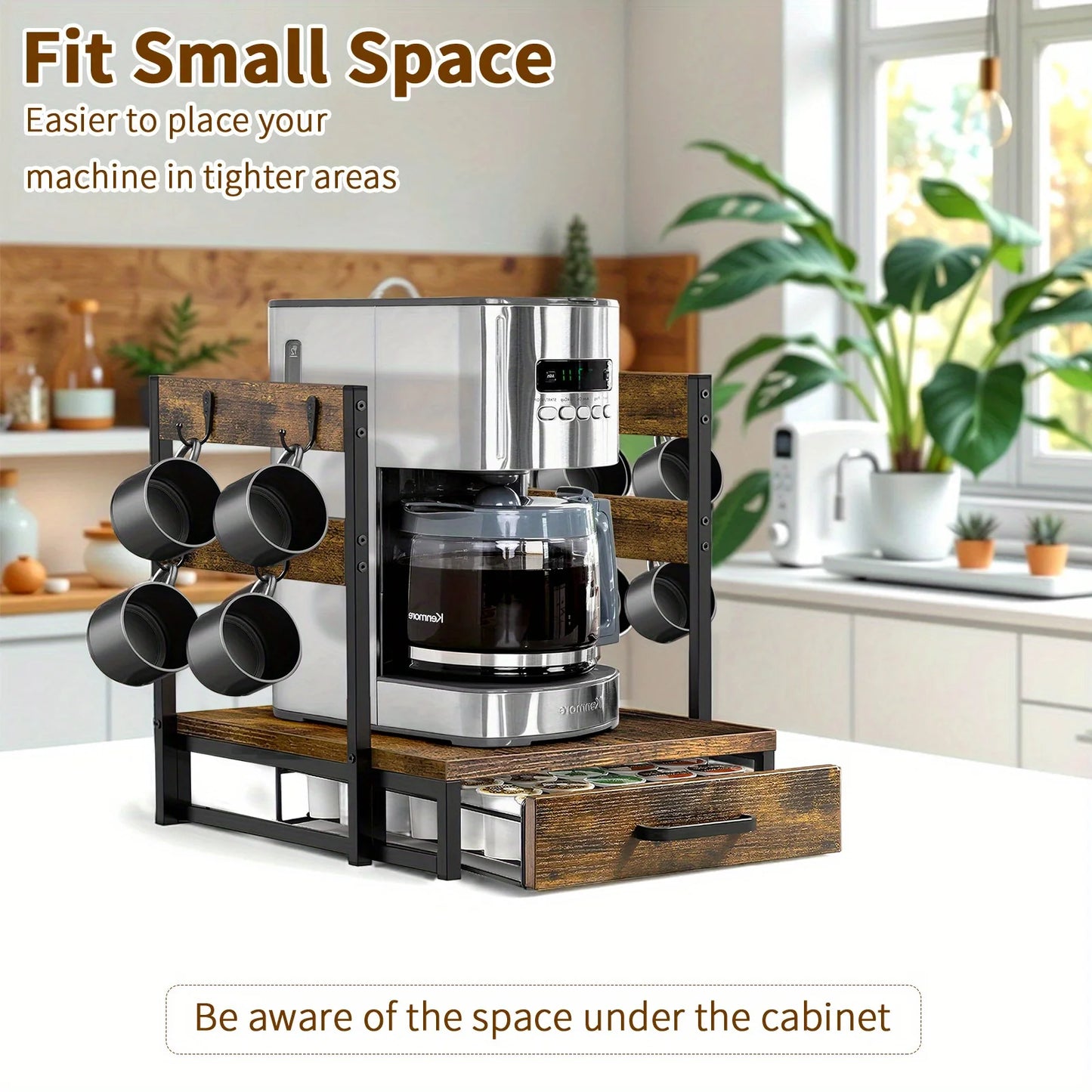 coffee pod Holder Drawer with Mug Rack – Compact Coffee Pod Organizer for Countertop, Sturdy Storage for Up to 35 Pods, Fits Most Sin
